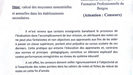 ATTRIBUTION DES NOTES FANTAISISTES AUX ELEVES EN FIN D&rsquo;ANNEE DANS LE BORGOU : Hadir Biga met en garde les censeurs et enseignants indélicats