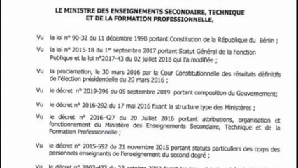 ENSEIGNEMENT SECONDAIRE AU BÉNIN  Plusieurs responsables administratifs et pédagogiques déchargés .La liste complète par département