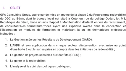 LIRE UN IMPORTANT APPEL À MANIFESTATION D’INTÉRÊT POUR LA CONCEPTION ET L’ÉLABORATION DE MODULES DE FORMATION