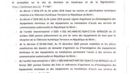 COMMERCIALISATION DES DÉCODEURS ET KITS D&rsquo;ANTENNES POUR LA TNT AU BÉNIN : Un important communiqué à l&rsquo;endroit des opérateurs économiques