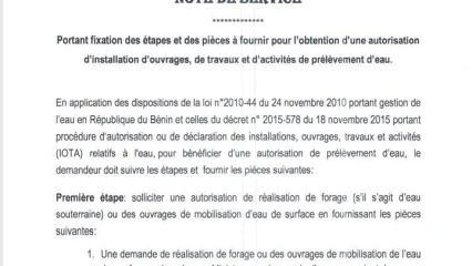 INSTALLATION D&rsquo;EAU EN REPUBLIQUE DU BENIN : Le gouvernement définit les conditions