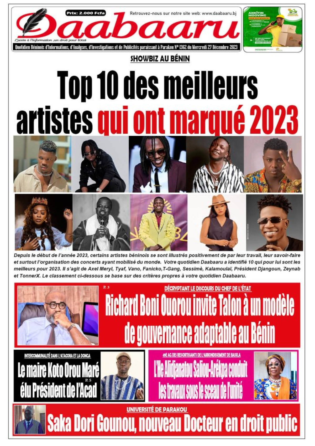 Parution du mercredi 27 décembre 2023