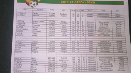 MATCH GABON-BENIN : Voici la liste des 23 Écureuils  . Sessegnon absent