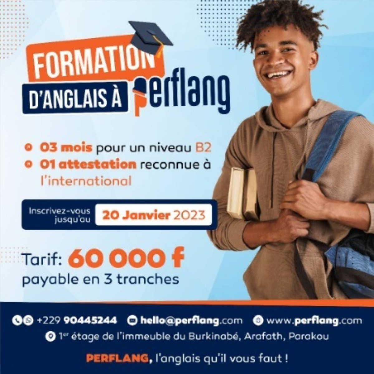 POUR VOS BESOINS DE FORMATION EN ANGLAIS À PARAKOU : Rendez-vous au centre Perflang
