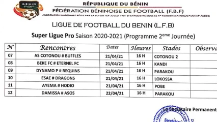 SUPER LIGUE PRO : Voici le programme de la deuxième journée