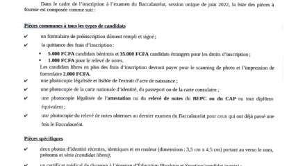 BENIN/BACCALAUREAT 2022 : Le registre d&rsquo;inscription ouvert