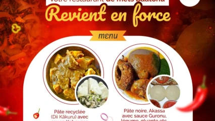 SPÉCIALISÉ DANS LA GASTRONOMIE 100% BAATONU À PARAKOU : Votre restaurant Anyaaga fait son grand retour à Parakou . Mangez de la pâte recyclée avec sauce Koboussa, Yinnu, Soru ka Bom, Wassa-wassa etc