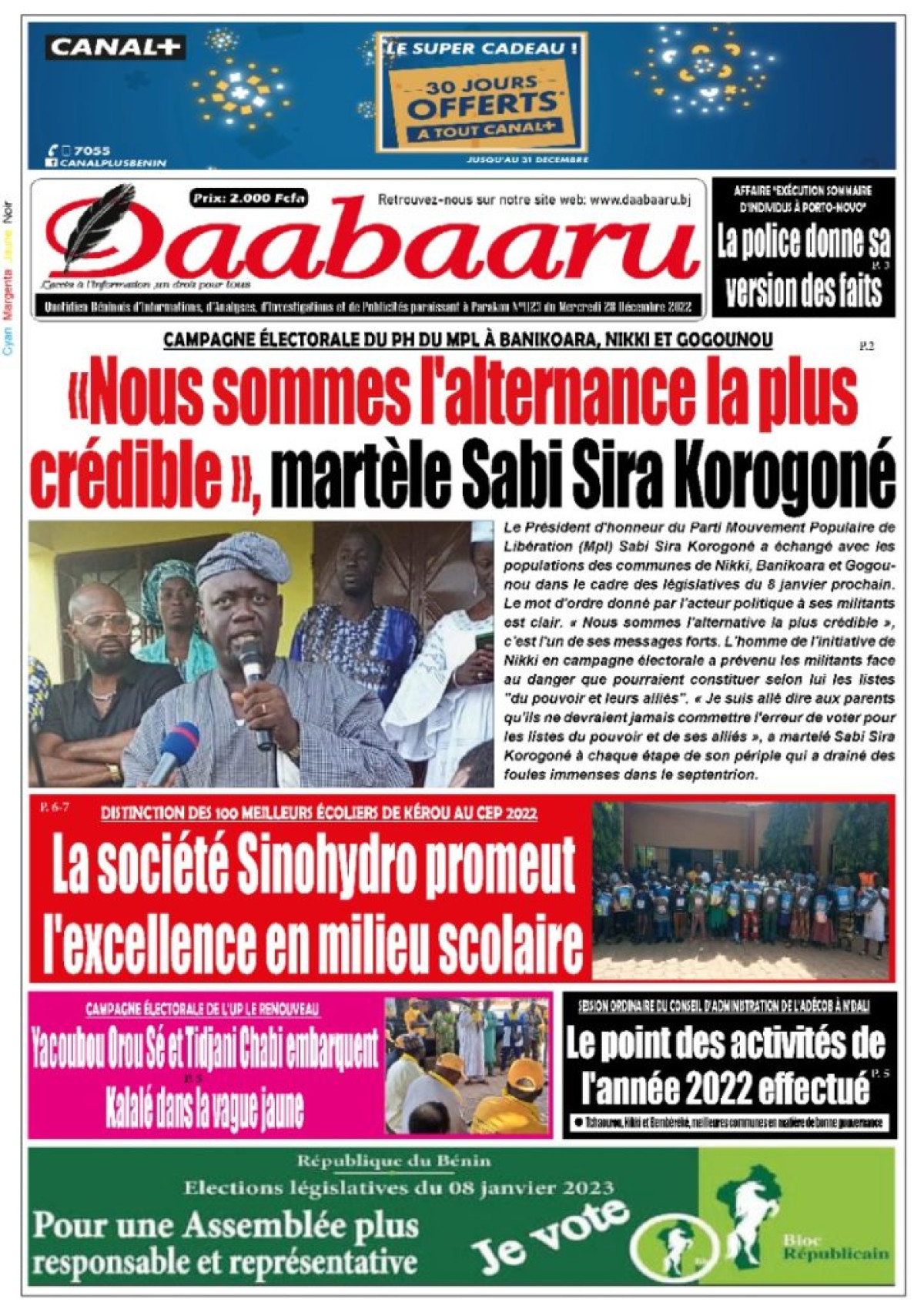 UNE DU MERCREDI 28 DÉCEMBRE 2022