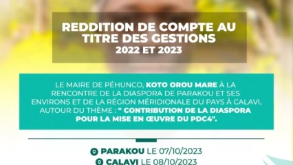 REDDITION DE COMPTES AU TITRE DE 2022-2023 :  Le maire de Péhunco face à la diaspora de Parakou demain