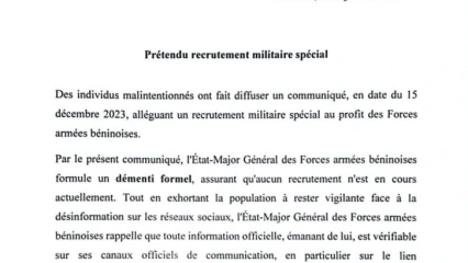 PRÉTENDU RECRUTEMENT SPÉCIAL DE MILITAIRES AU BÉNIN : Le gouvernement appelle à la vigilance