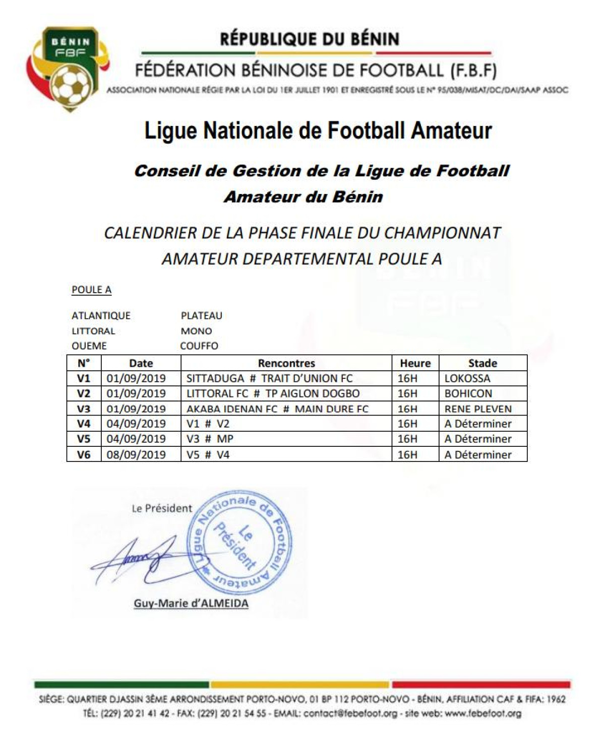 LIGUE NATIONALE DE FOOTBALL AMATEUR : Le calendrier de la phase finale