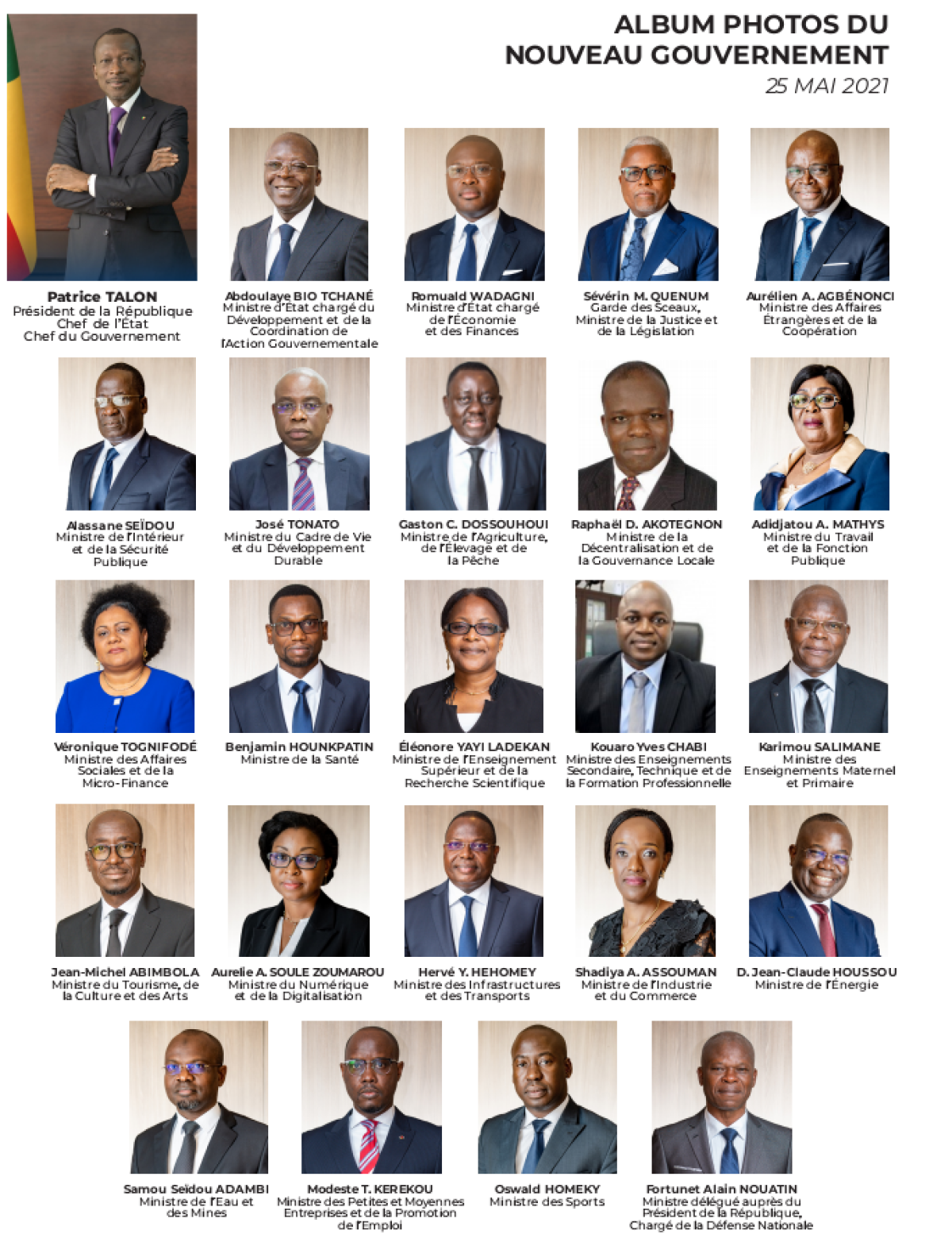 NOUVEAU GOUVERNEMENT DU PRESIDENT PATRICE TALON : Deux nouvelles têtes et 3 sorties