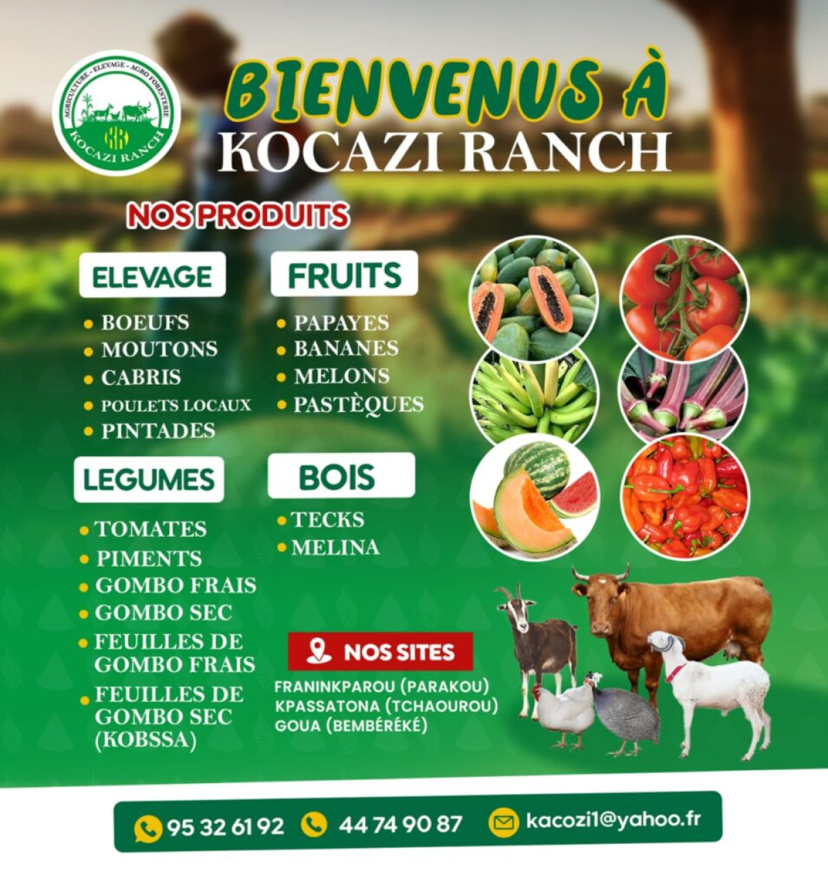 KOCAZI RANCH : L&rsquo;adresse idéale pour les produits animaliers, maraîchères, agricoles et agroforestiers