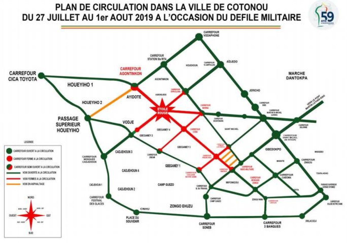 PREPARATION DU DEFILE DU 1ER AOUT A COTONOU : Voici le nouveau plan de circulation dans la ville