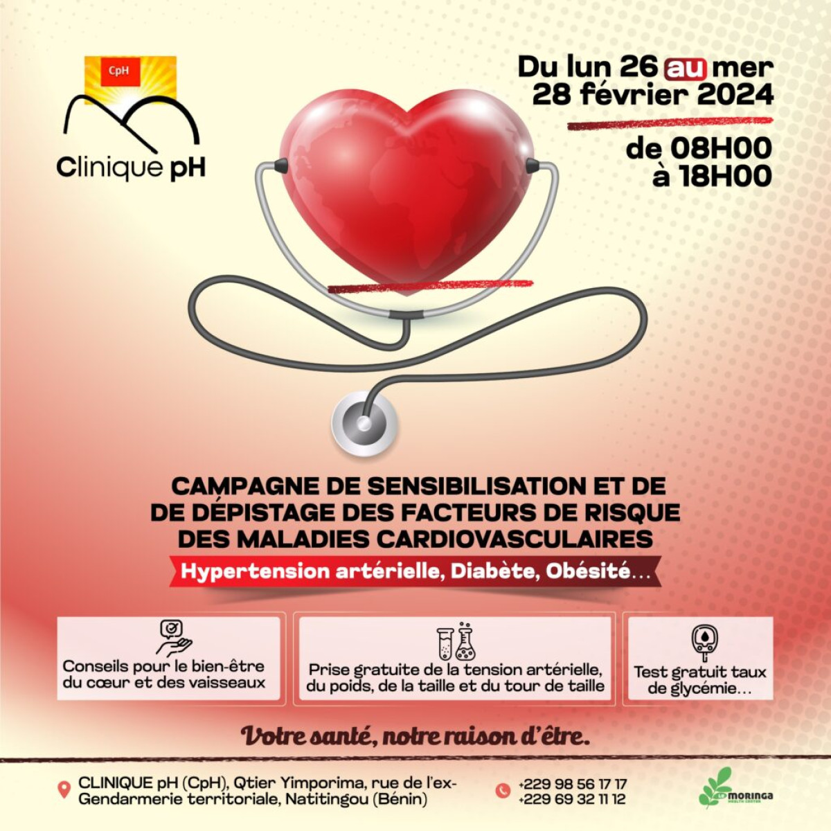 NATITINGOU/LUTTE CONTRE LES MALADIES VASCULAIRES : La Clinique Ph sensibilise sur les facteurs de risques du 26 au 28 février