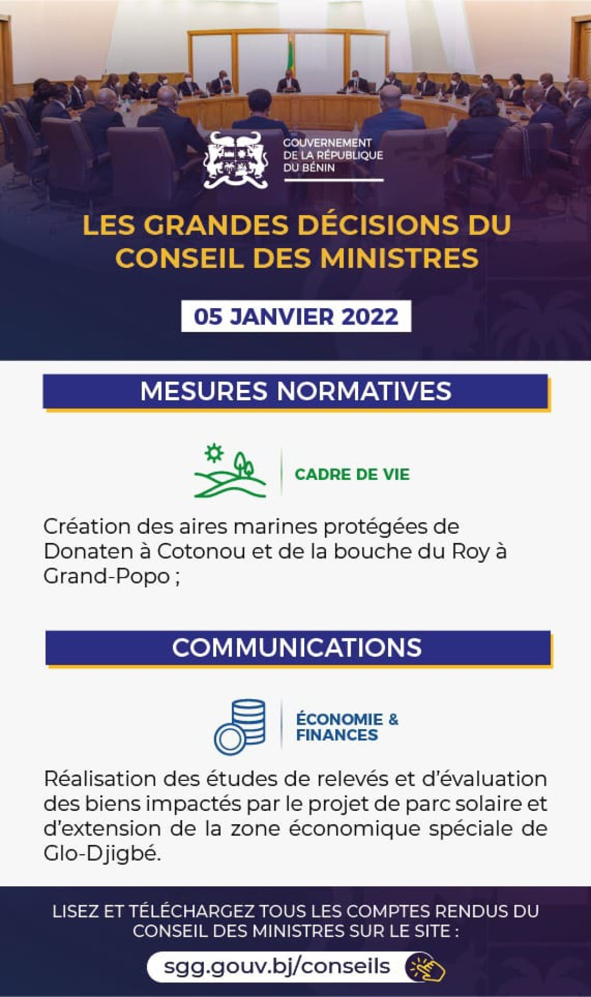 BENIN/CONSEIL DES MINISTRES : Voici les grandes décisions de ce mercredi