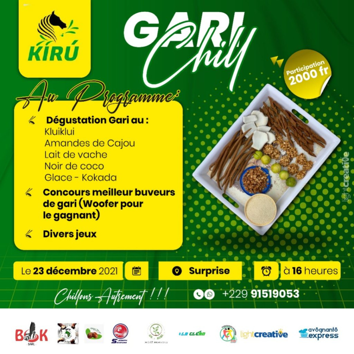 JEUX-CONCOURS DE DÉGUSTATION DU GARI À PARAKOU : ‘’Kírú’’ organise l’évènement le jeudi 23 décembre prochain