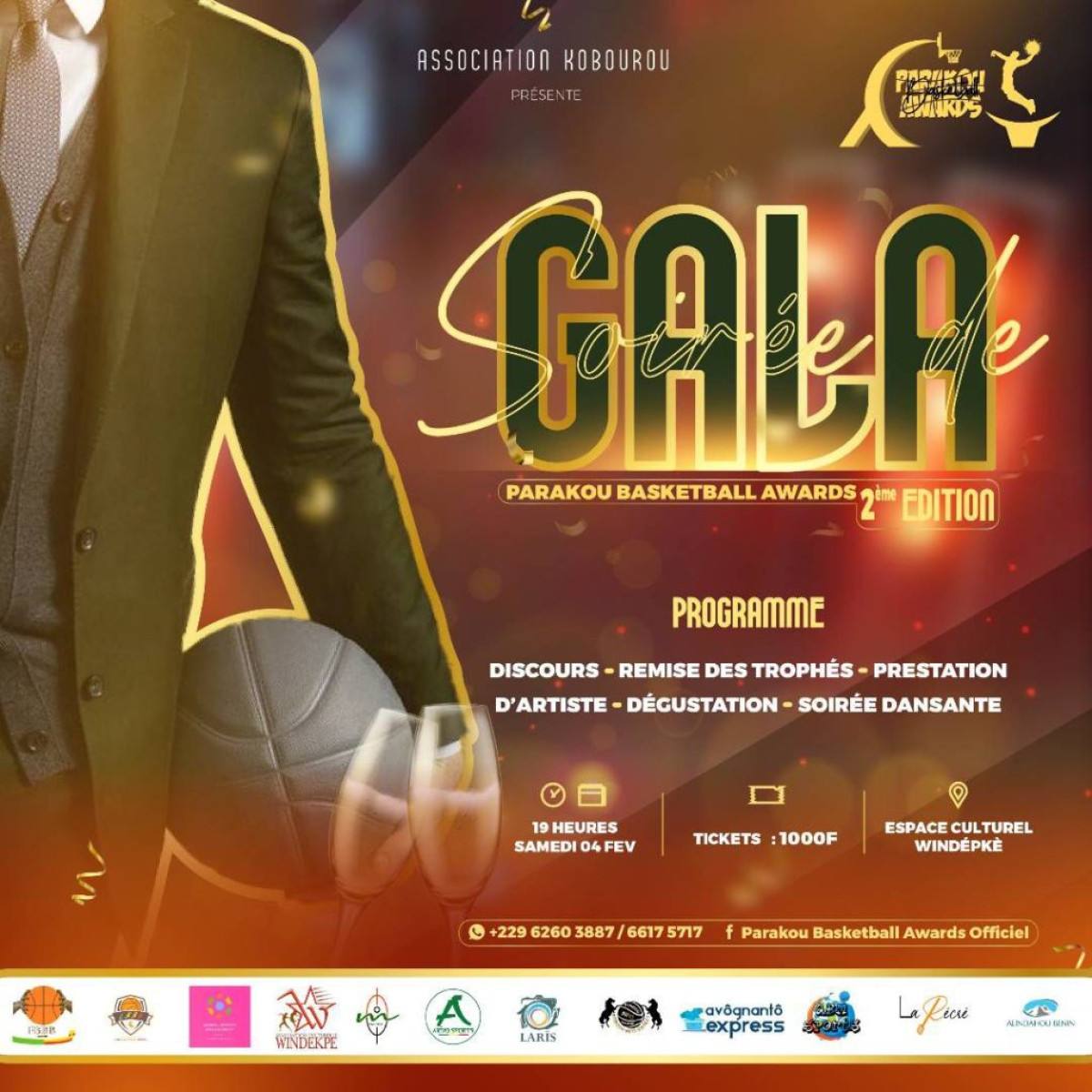 PARAKOU BASKETBALL AWARDS : La 2e édition aura lieu le samedi prochain  . Les tickets d&rsquo;entrée toujours en vente à 1000f