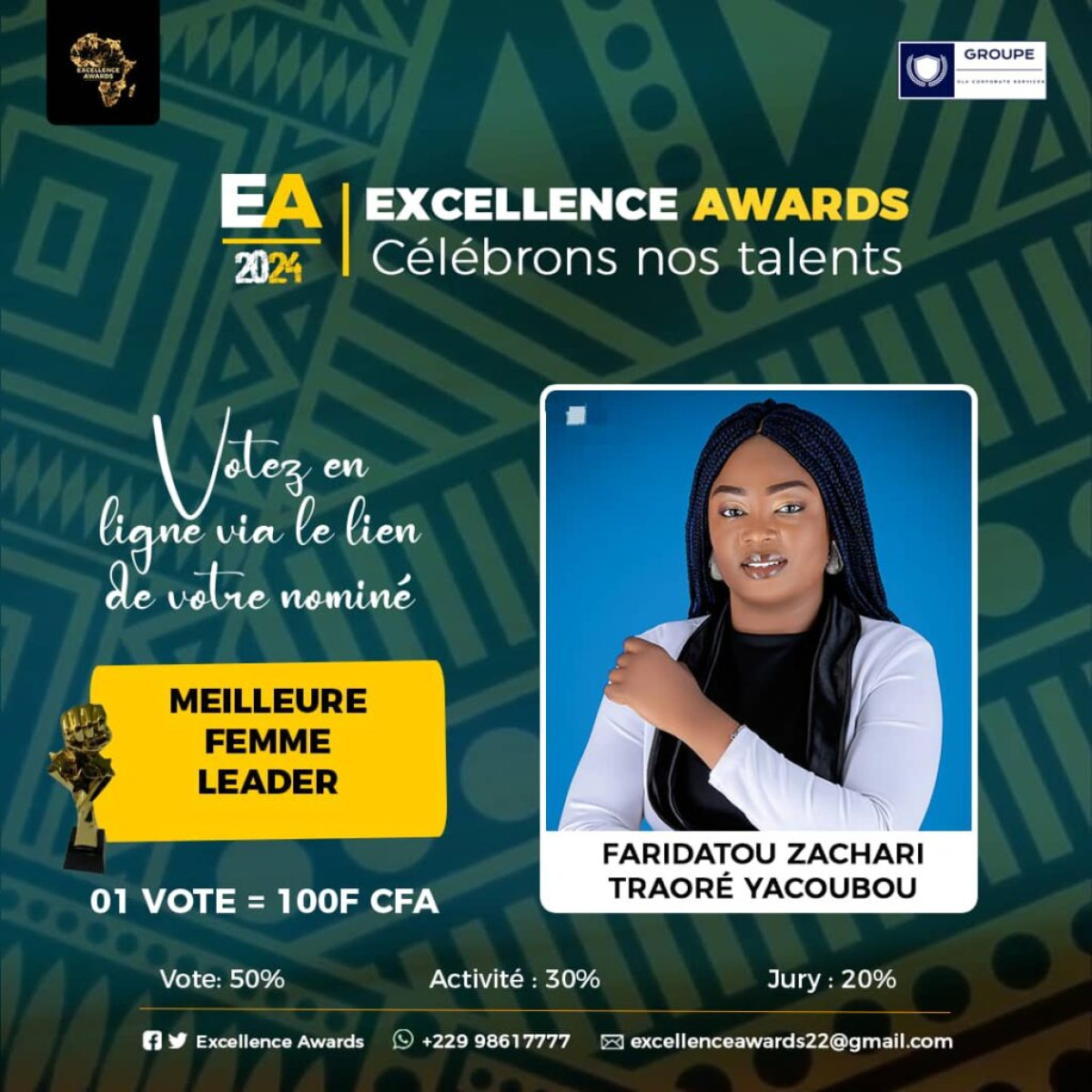 POUR SA CONTRIBUTION À L’ÉPANOUISSEMENT DE LA FEMME ET DE LA FILLE : Faridatou Zachari Yacoubou nominée à Excellence Awards 2024