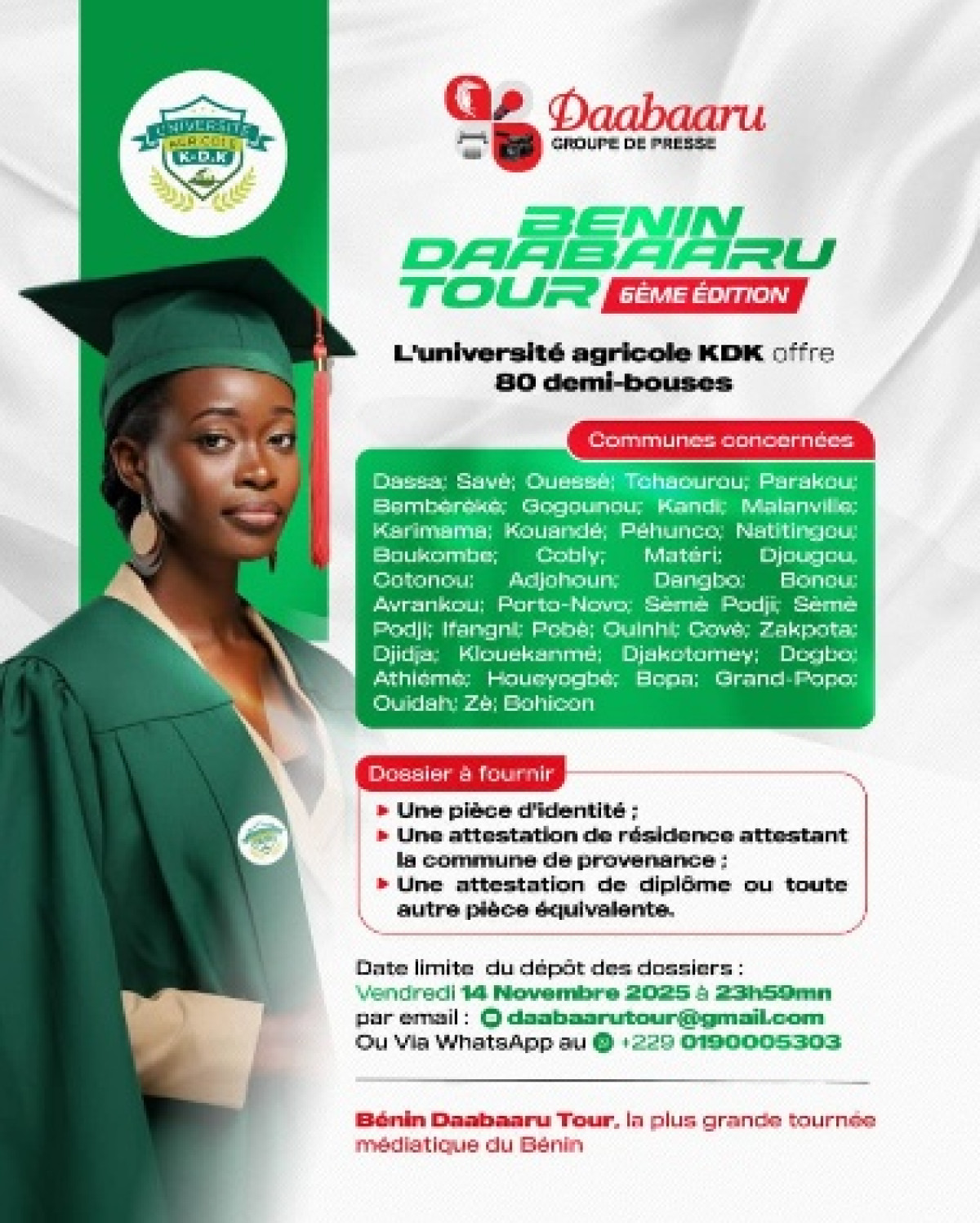 Partenaire officiel de Bénin Daabaaru Tour 2025: K.d-k offre 80 demi-bourses pour la rentrée 25-26