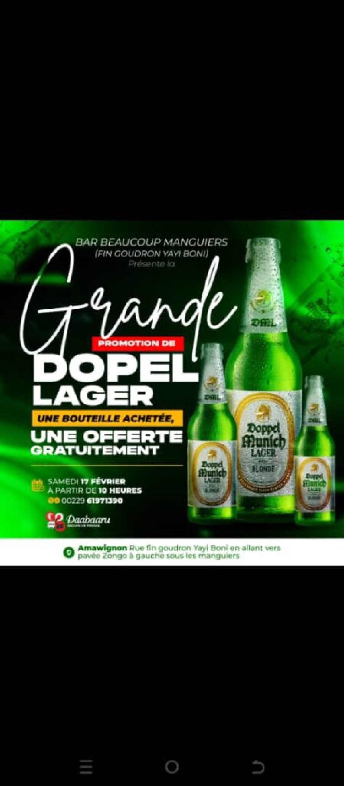 SOIRÉE DOPEL AU BAR « BEAUCOUP MANGUIERS » À PARAKOU : Une bouteille achetée, une autre offerte . C’est ce samedi 17 février 2024