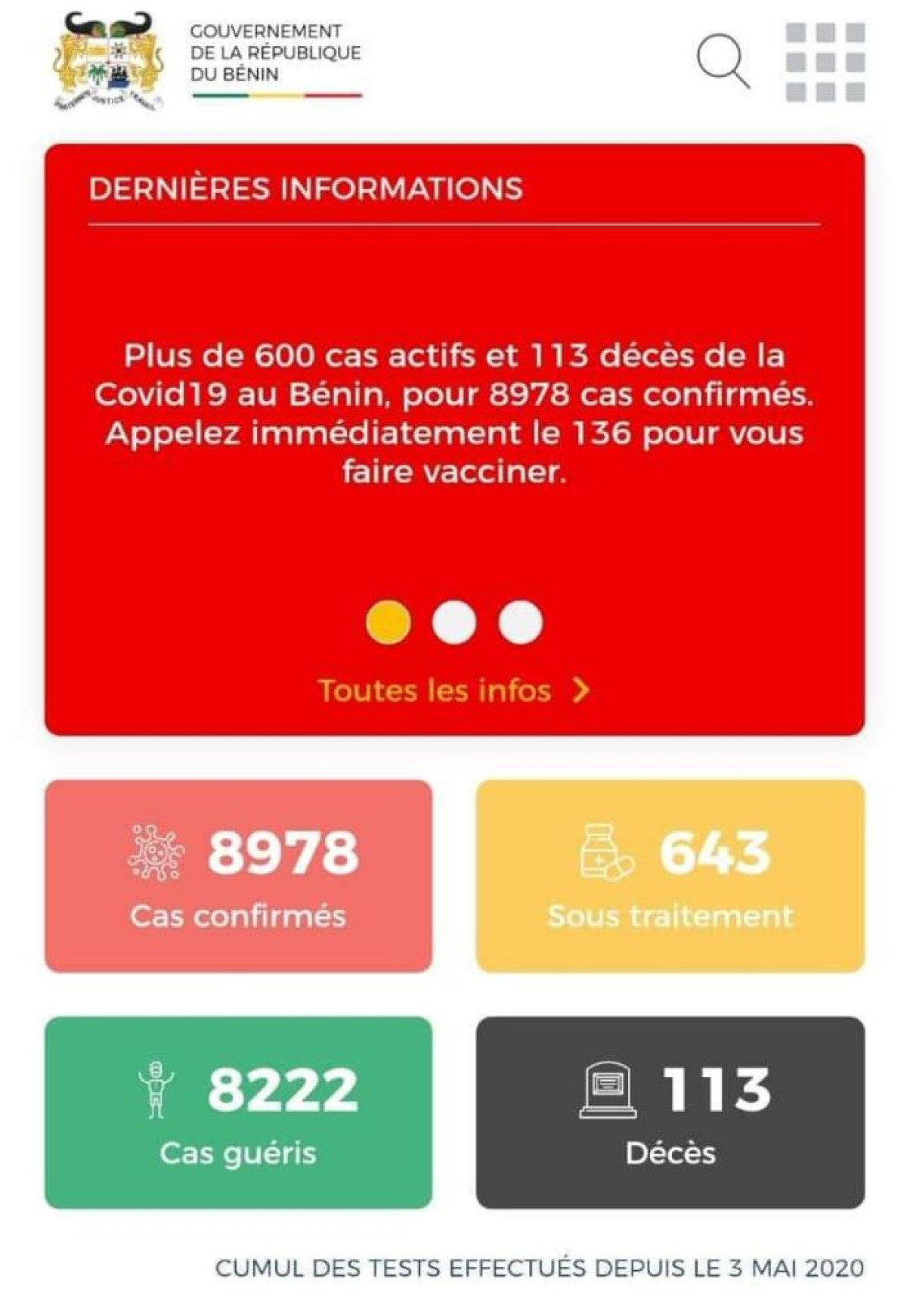 COVID-19 AU BENIN :  Plus de 600 nouveaux cas enregistrés