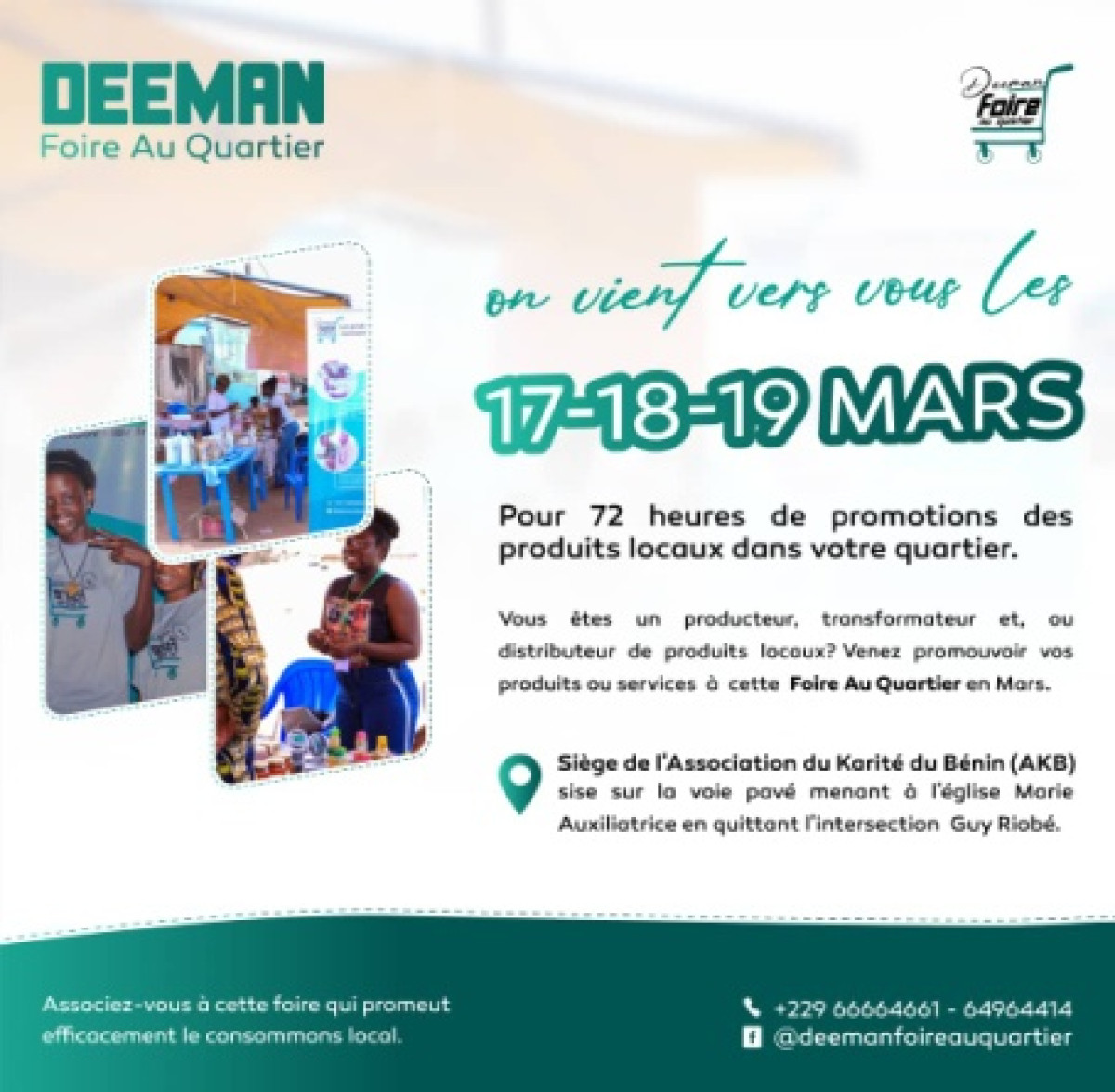 PROMOTION DES PRODUITS LOCAUX À PARAKOU : Deeman Foire au Quartier vient vers vous à partir de 17 mars prochain
