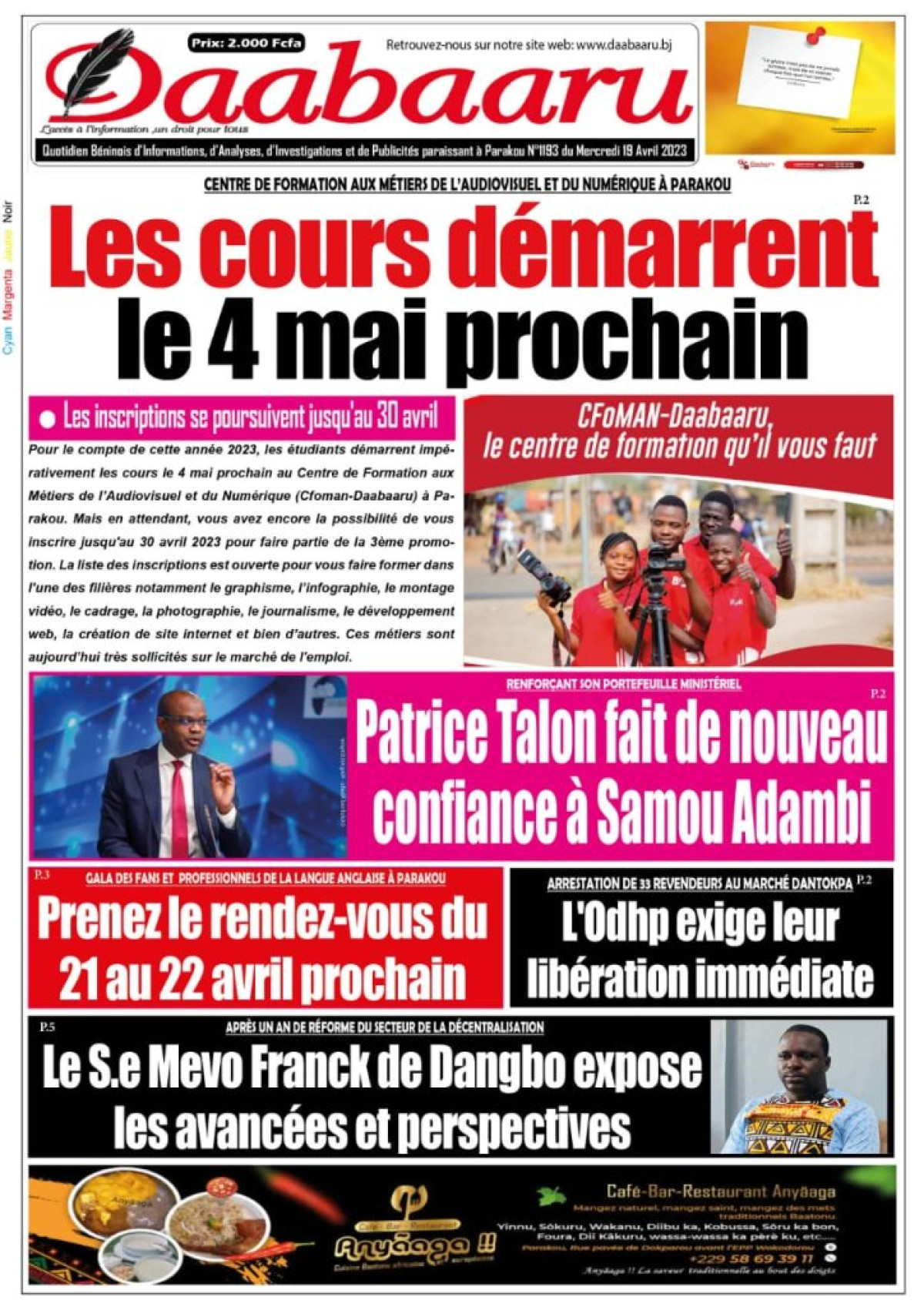 UNE DU MERCREDI 18 AVRIL 2023