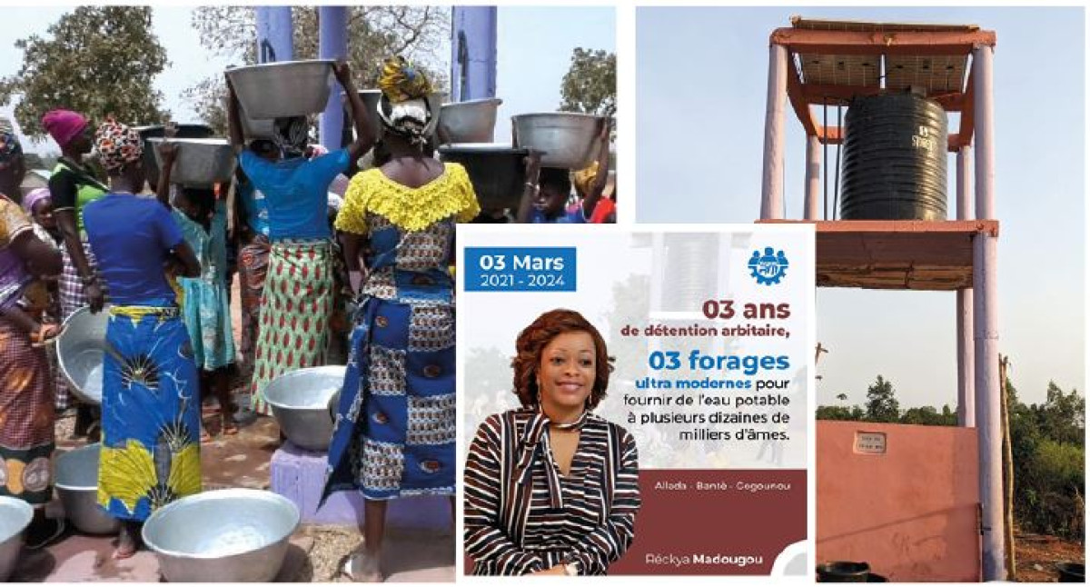 DEPUIS SA CELLULE OÙ ELLE CROUPIT DEPUIS 3 ANS,  Reckya Madougou offre de l&rsquo;eau potable aux populations de Gogounou, Allada et Bantè