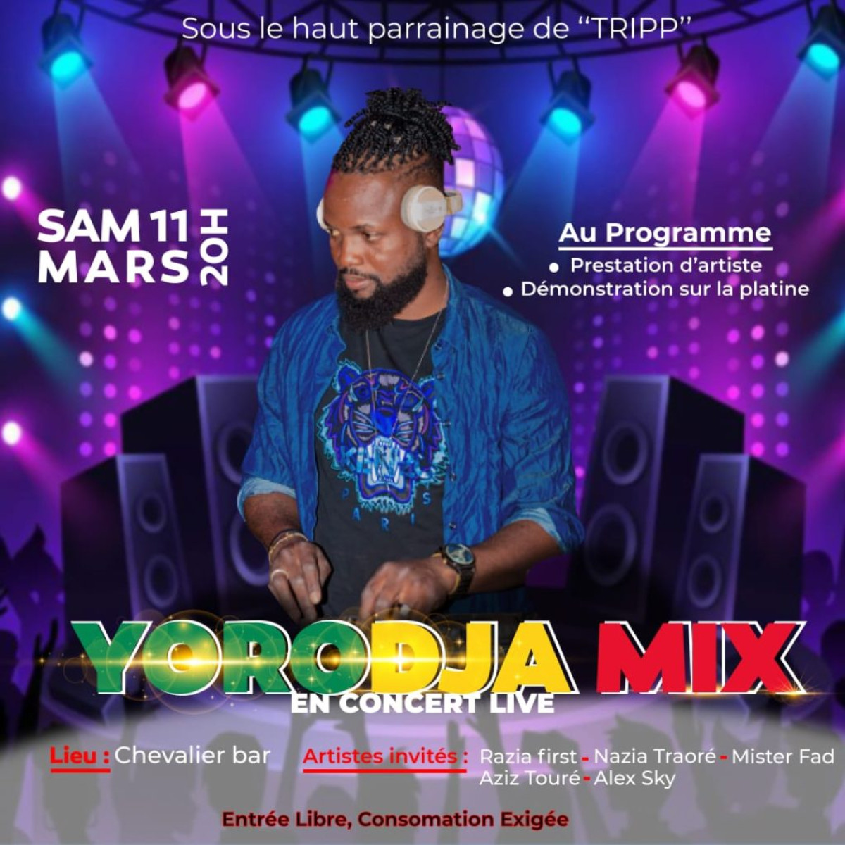 CÉLÉBRANT SES 10 ANS DE CARRIÈRE SUR LA PLATINE : Yorodja mix en concert live le 11 prochain