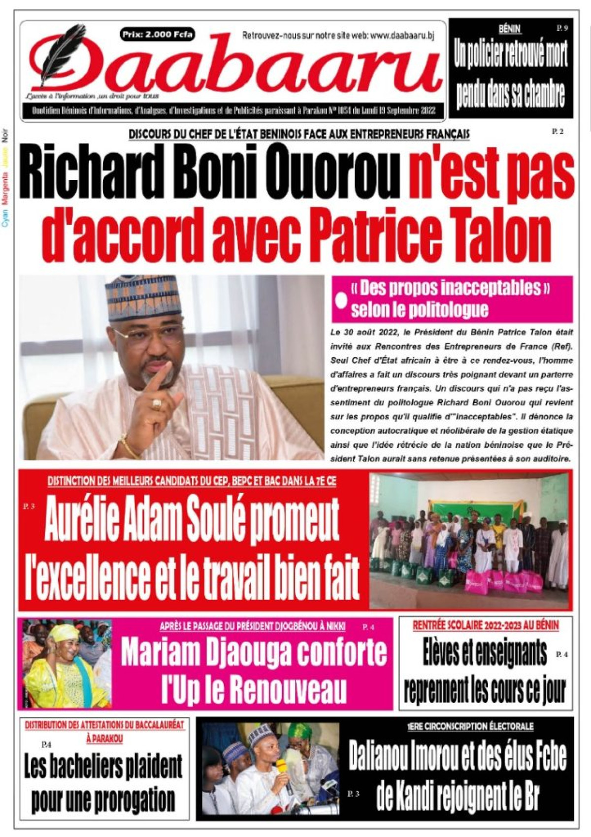 UNE DU LUNDI 19 SEPTEMBRE 2022