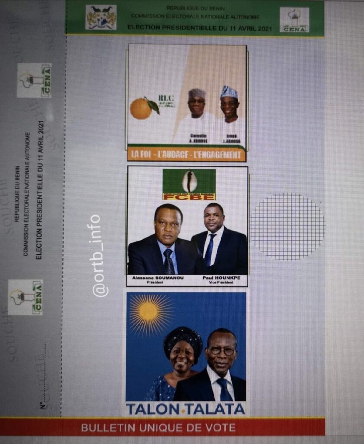 PRÉSIDENTIELLE AU BÉNIN  :  Voici le positionnement sur le bulletin unique