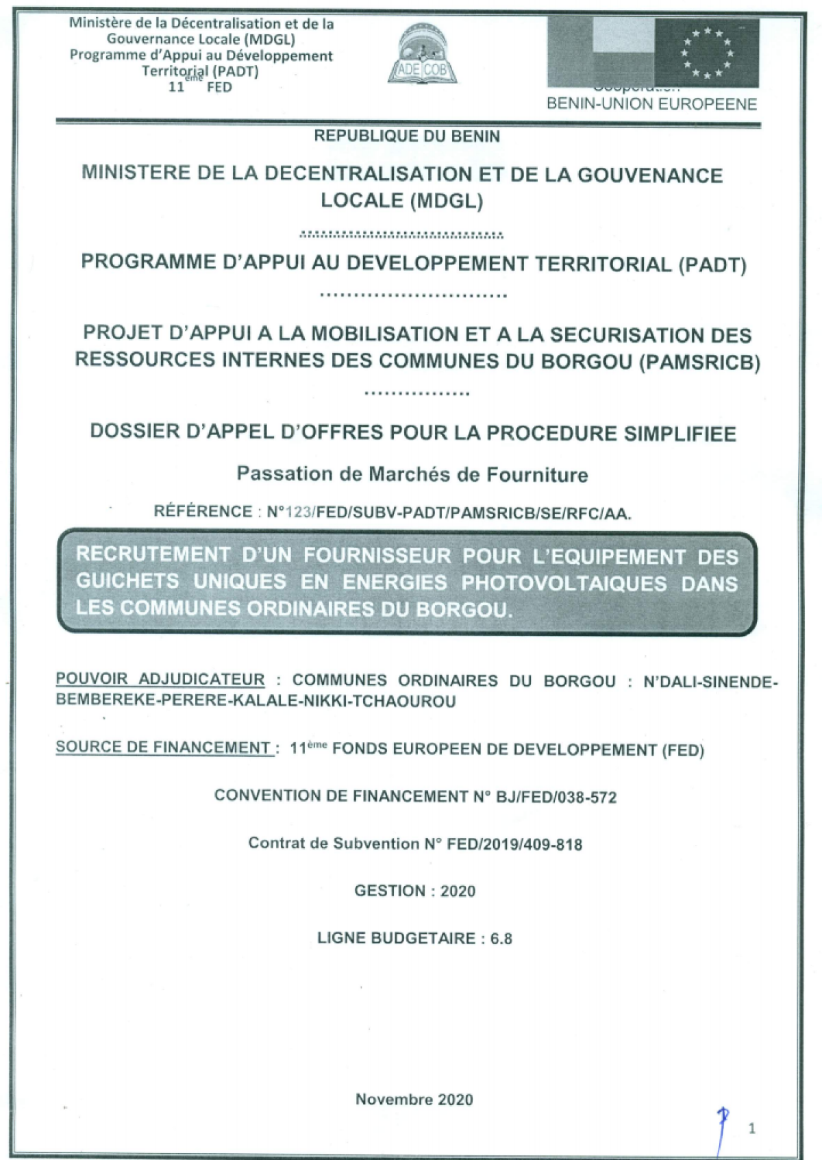 AVIS DE MARCHE PHOTOVOLTAÏQUE