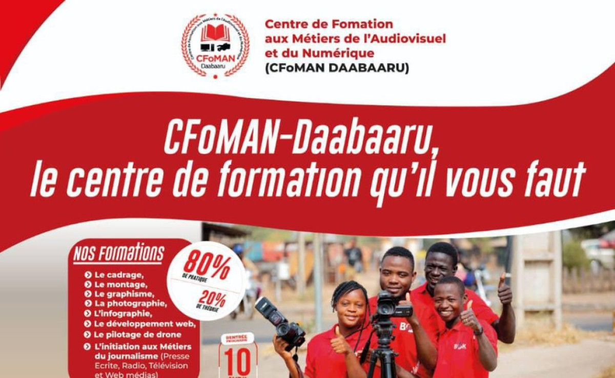 CENTRE DE FORMATION AUX MÉTIERS DE L&rsquo;AUDIOVISUEL ET DU NUMÉRIQUE CFOMAN-DAABAARU À PARAKOU : 20% de réduction aux dix prochains inscrits . Prochaine rentrée, le 10 mai 2023 . Les cours en présentiel et en ligne disponibles