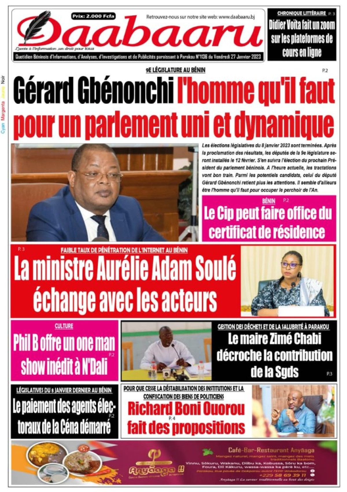 UNE DU VENDREDI 27 JANVIER 2023