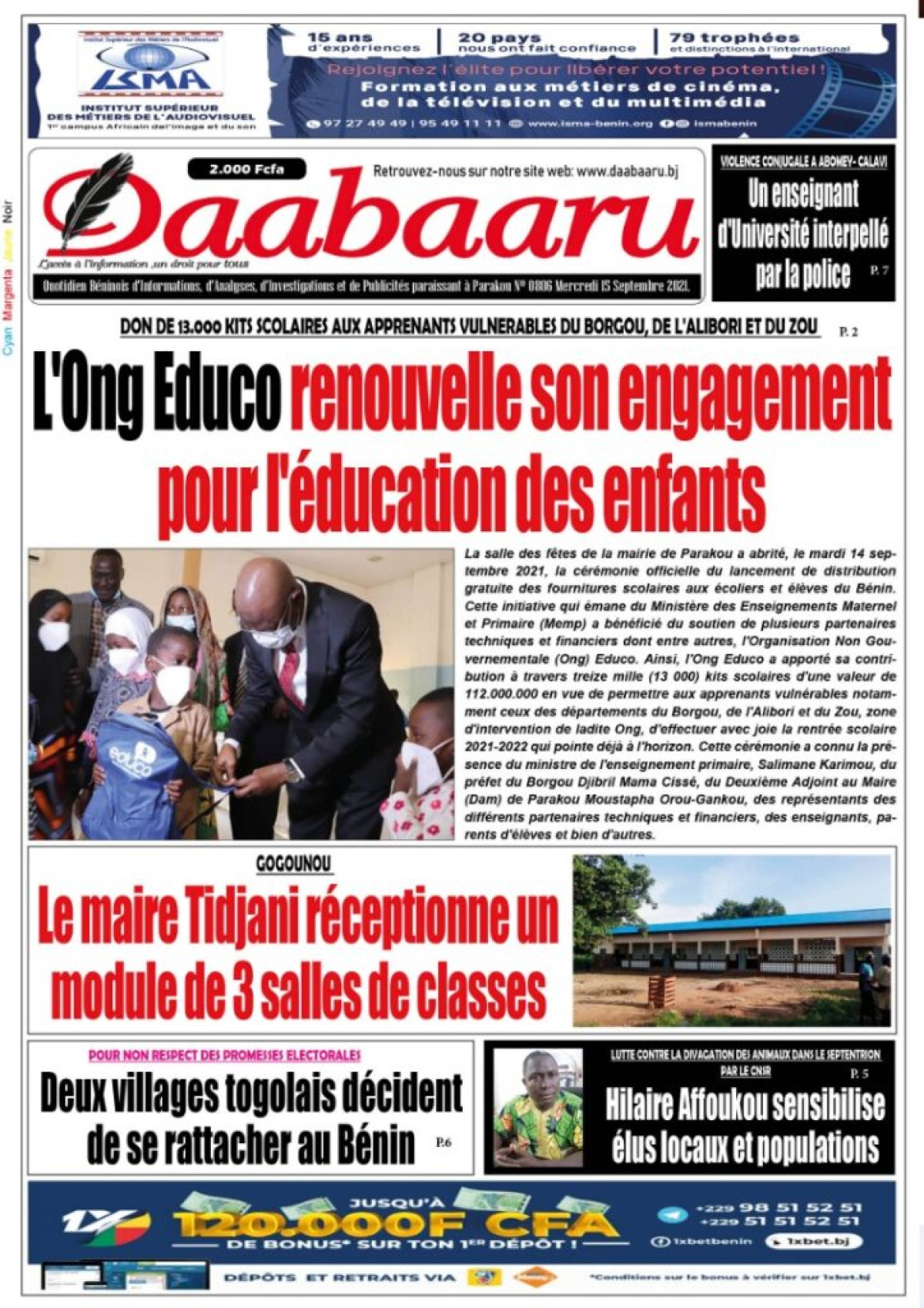 Parution du lundi 15 septembre 2021