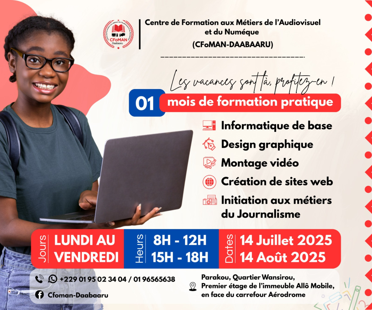 Formation dans des métiers du numérique et de l&rsquo;audiovisuel: Cfoman-Daabaaru s&rsquo;ouvre aux vacanciers du 14 juillet au 14 août 