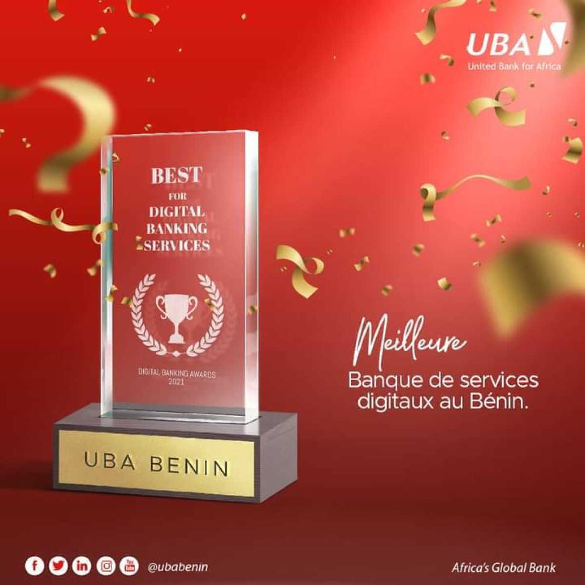 DIGITAL BANKING AWARDS 2021 AU BÉNIN : Uba sacrée meilleure banque de services digitaux