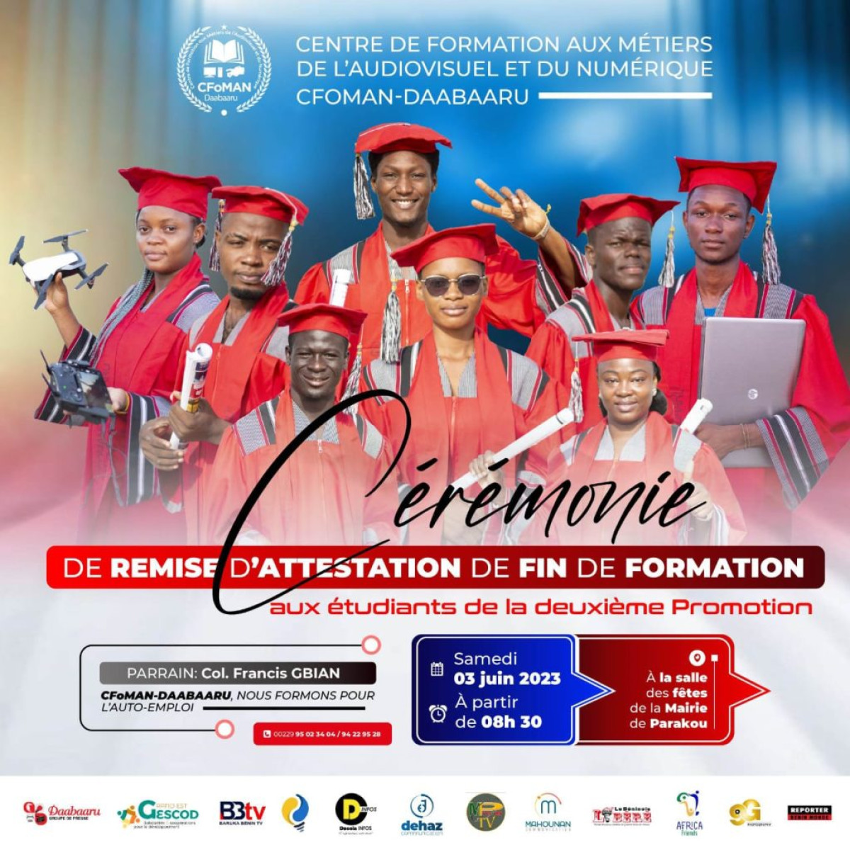 PARAKOU/CFOMAN-DAABAARU : Les étudiants de la 2eme promotion recevront leur parchemin le samedi 3 juin prochain . Le Colonel Francis Koto Gbian, Parrain de l’événement
