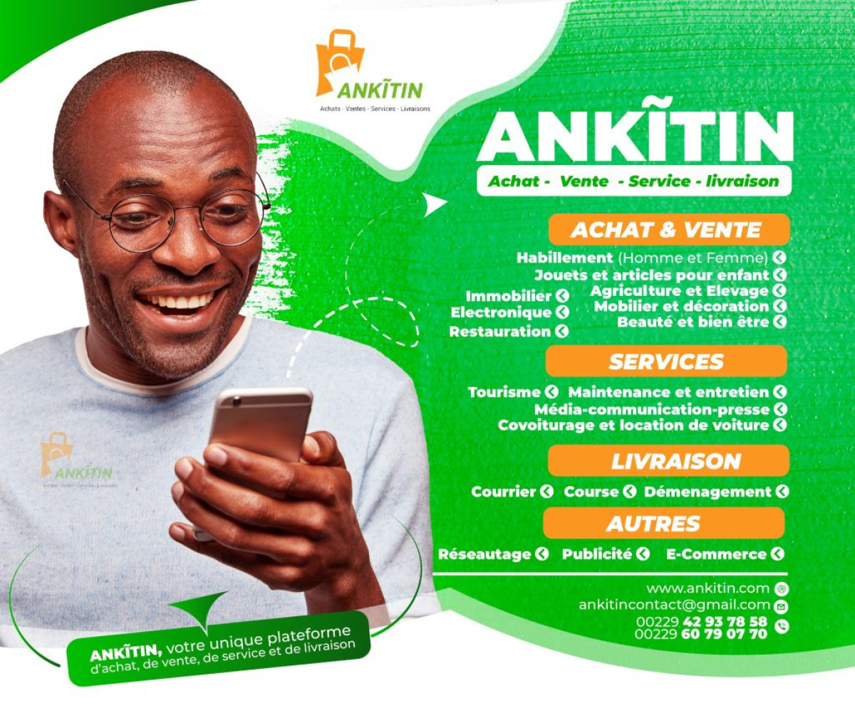 DANS L’UNIVERS DU E-COMMERCE A PARAKOU : Ankĩtin, la nouvelle plateforme qui vous facilite la vie . La meilleure adresse pour tout achat, vente, service et livraison