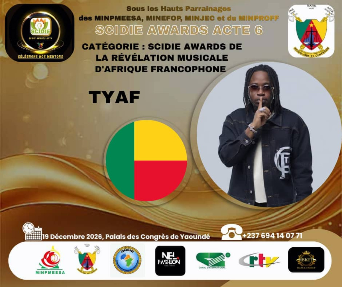 Nominé aux scidie awards 2026 au Cameroun: l’artiste béninois Tyaf appelle à une mobilisation massive pour le vote
