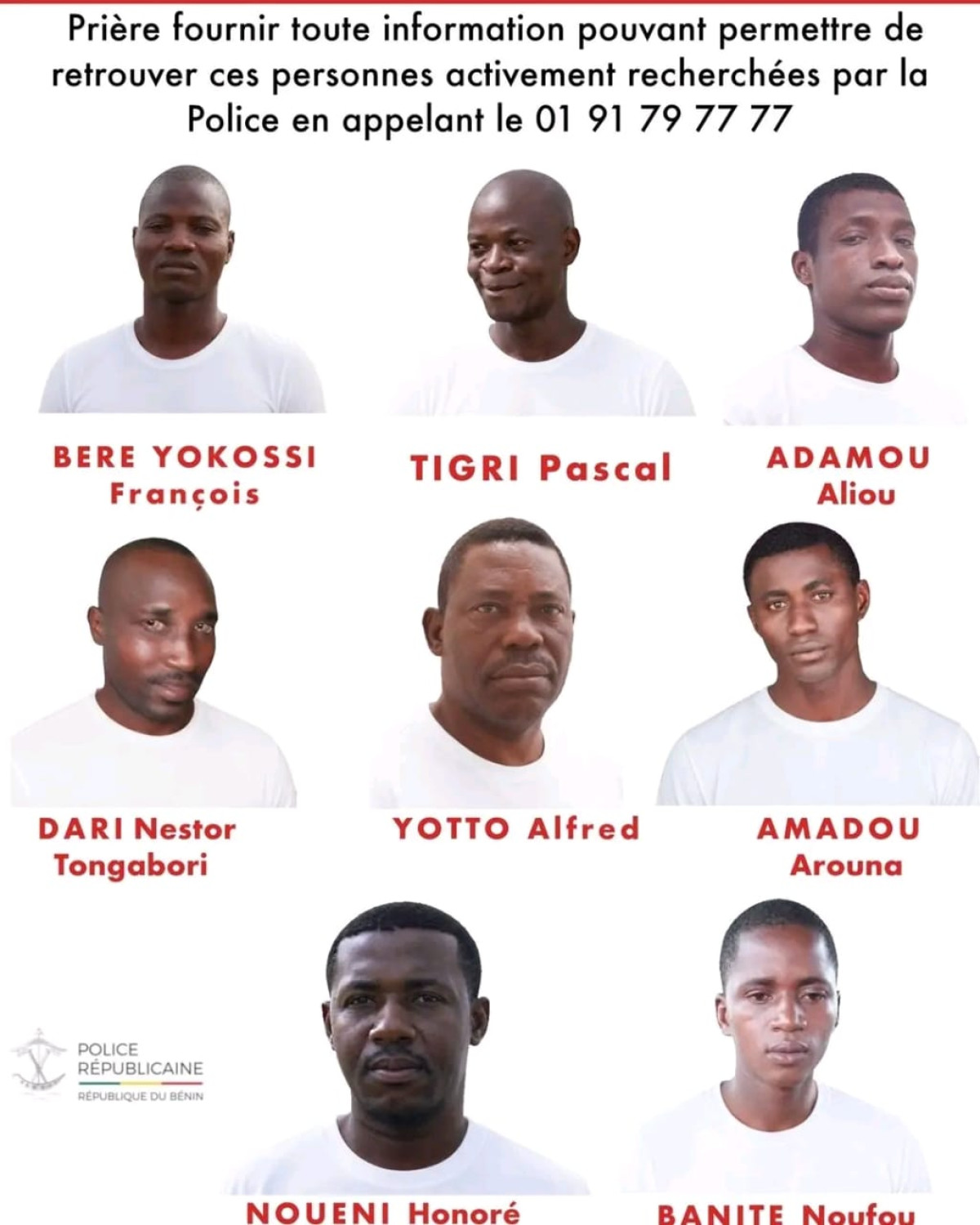 Sécurité publique au Bénin :La Police Républicaine recherche des individus