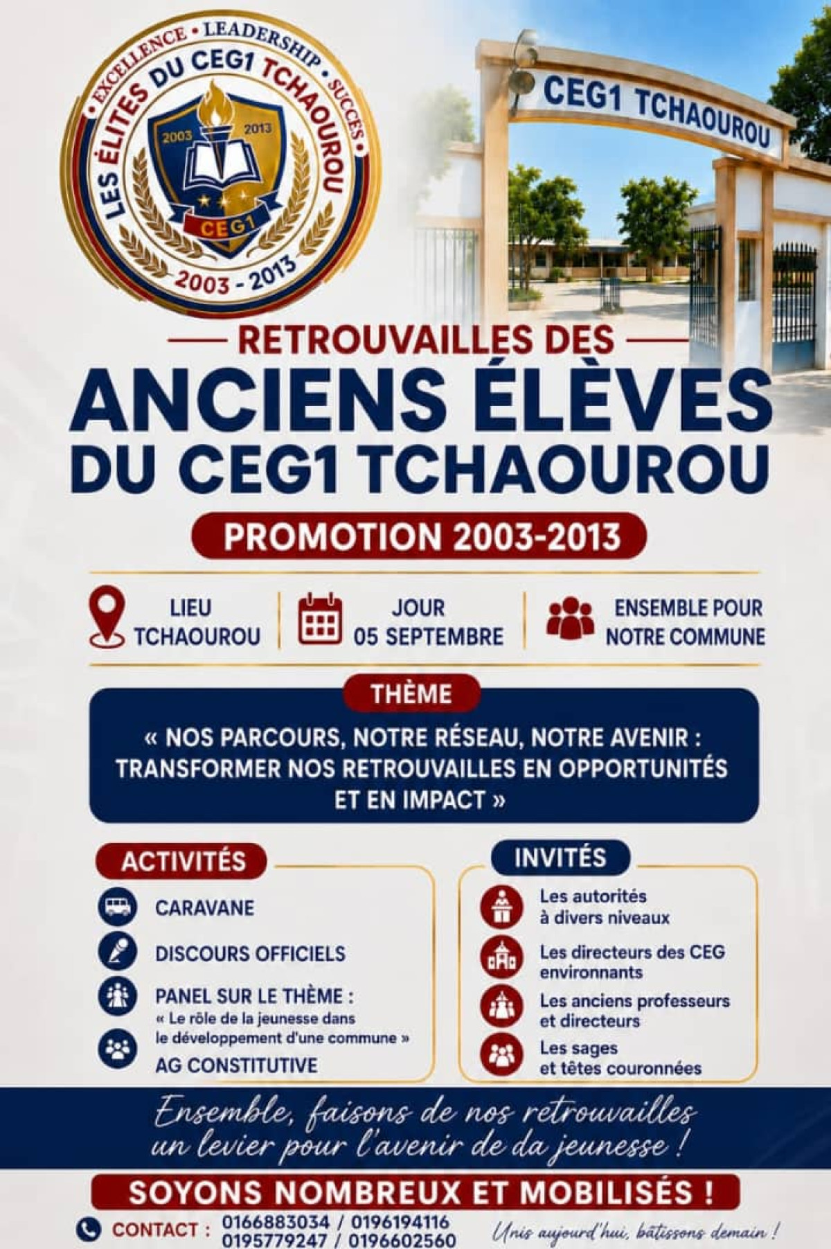 Ceg1 Tchaourou :La promotion 2003-2013 se retrouve le 5 septembre prochain pour bâtir l'avenir de sa commune