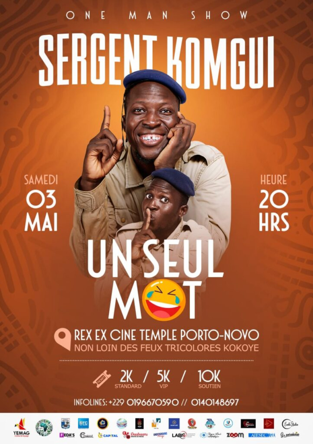 One man show du comédien Sergent Komgui à Porto-Novo: les tickets sont déjà disponibles