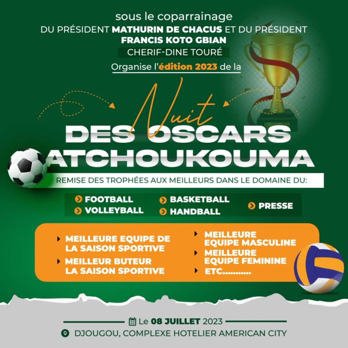 NUIT DES OSCARS ATCHOUKOUMA : C’est le samedi 8 juillet prochain à Djougou