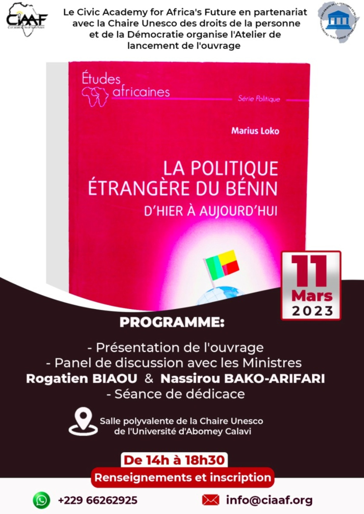 UNIVERSITÉ D’ABOMEY-CALAVI : Marius Loko lance son ouvrage le 11 mars prochain