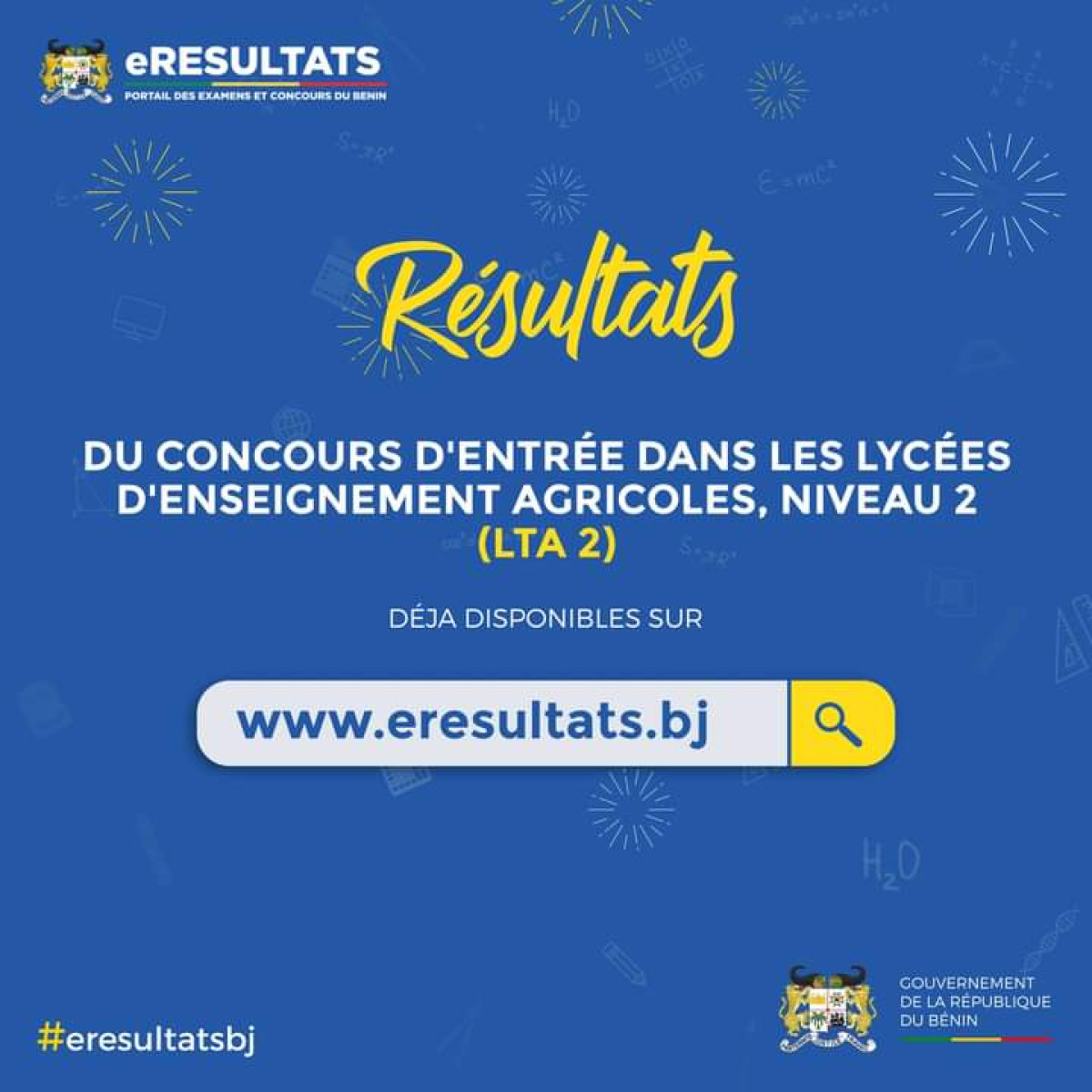 CONCOURS D’ENTRÉE DANS LES LYCÉES TECHNIQUES AGRICOLES AU BÉNIN : Les résultats disponibles sur https://www.eresultats.bj