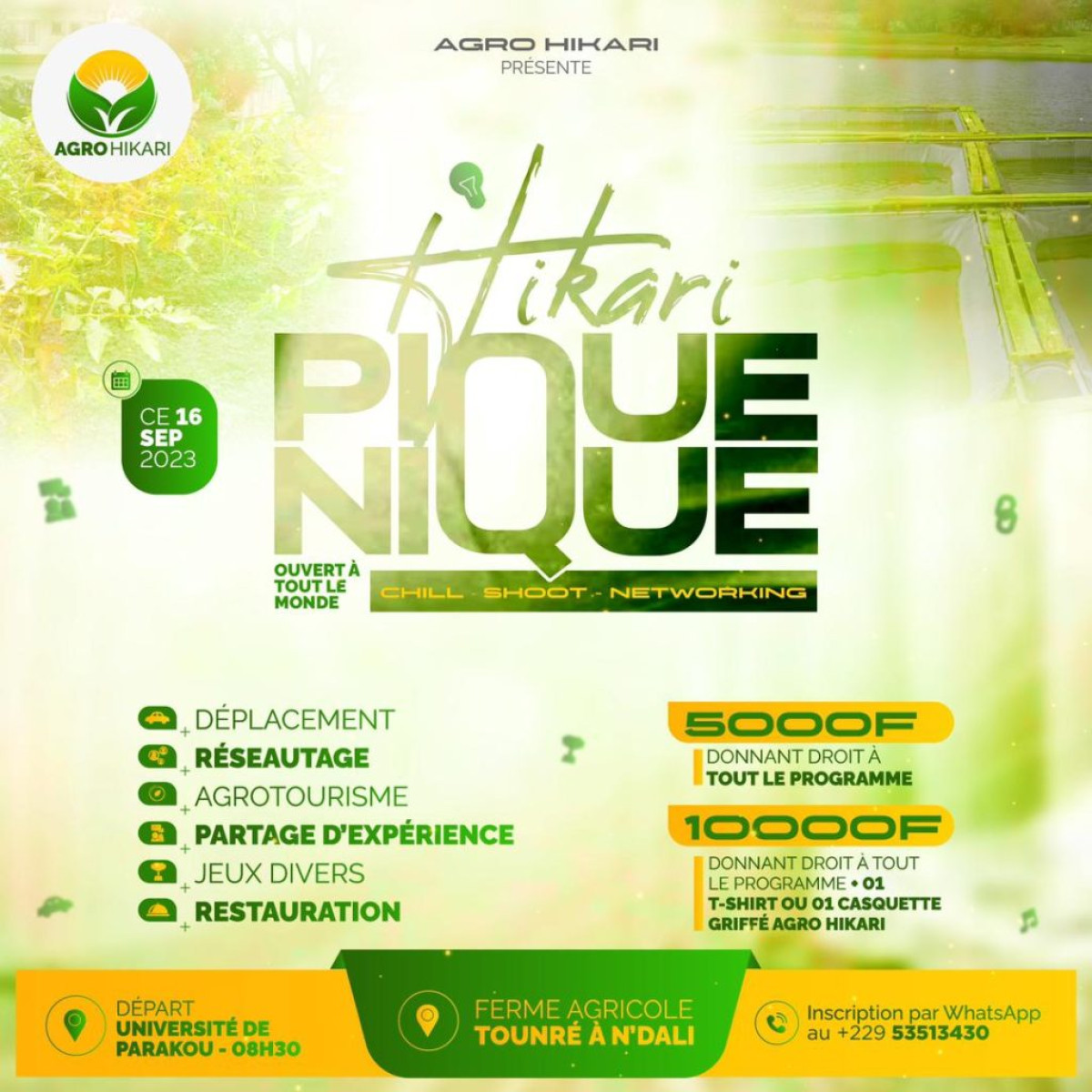 N’DALI : Agro-Hikari organise un pique-nique le 16 septembre . Les inscriptions ouvertes