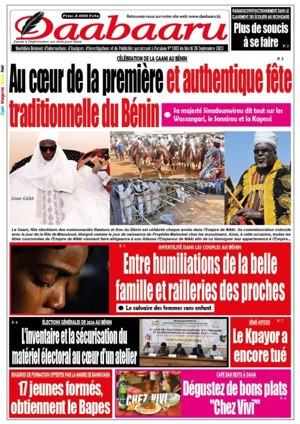 UNE DU MARDI 26 SEPTEMBRE 2023