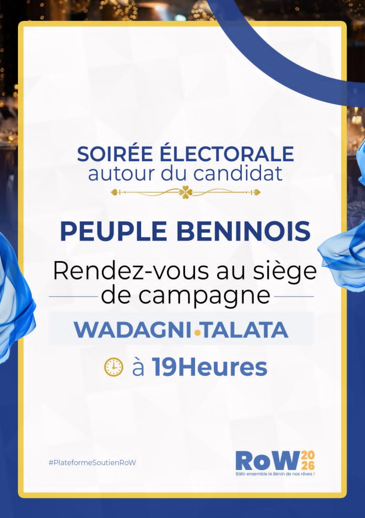 Scrutin présidentiel de 2026: une soirée électorale initiée autour du duo candidat Wadagni-Talata ce soir